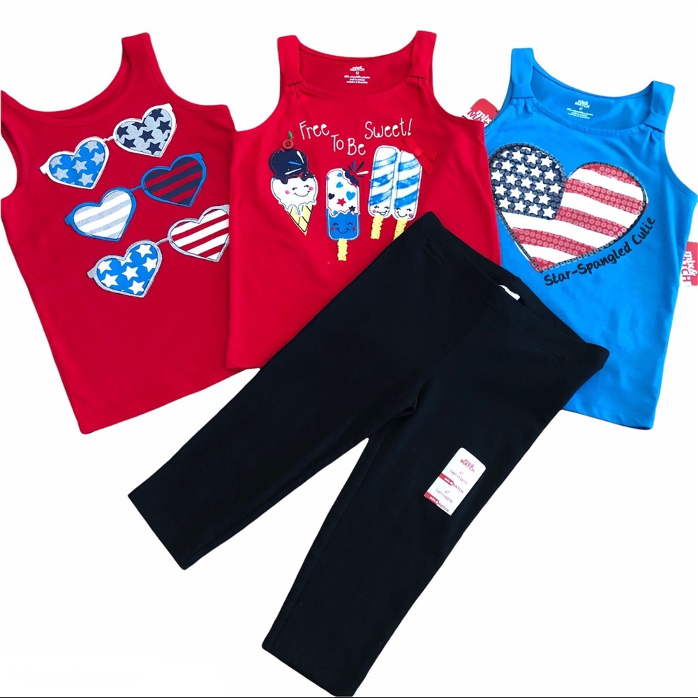 Girls 4T Red White Blue Summer Bundle - Tank Tops Capris Shorts 4th of July
